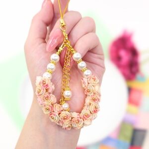 Womens Handmade Elegant Rose Pearl Keychain Phone Charm